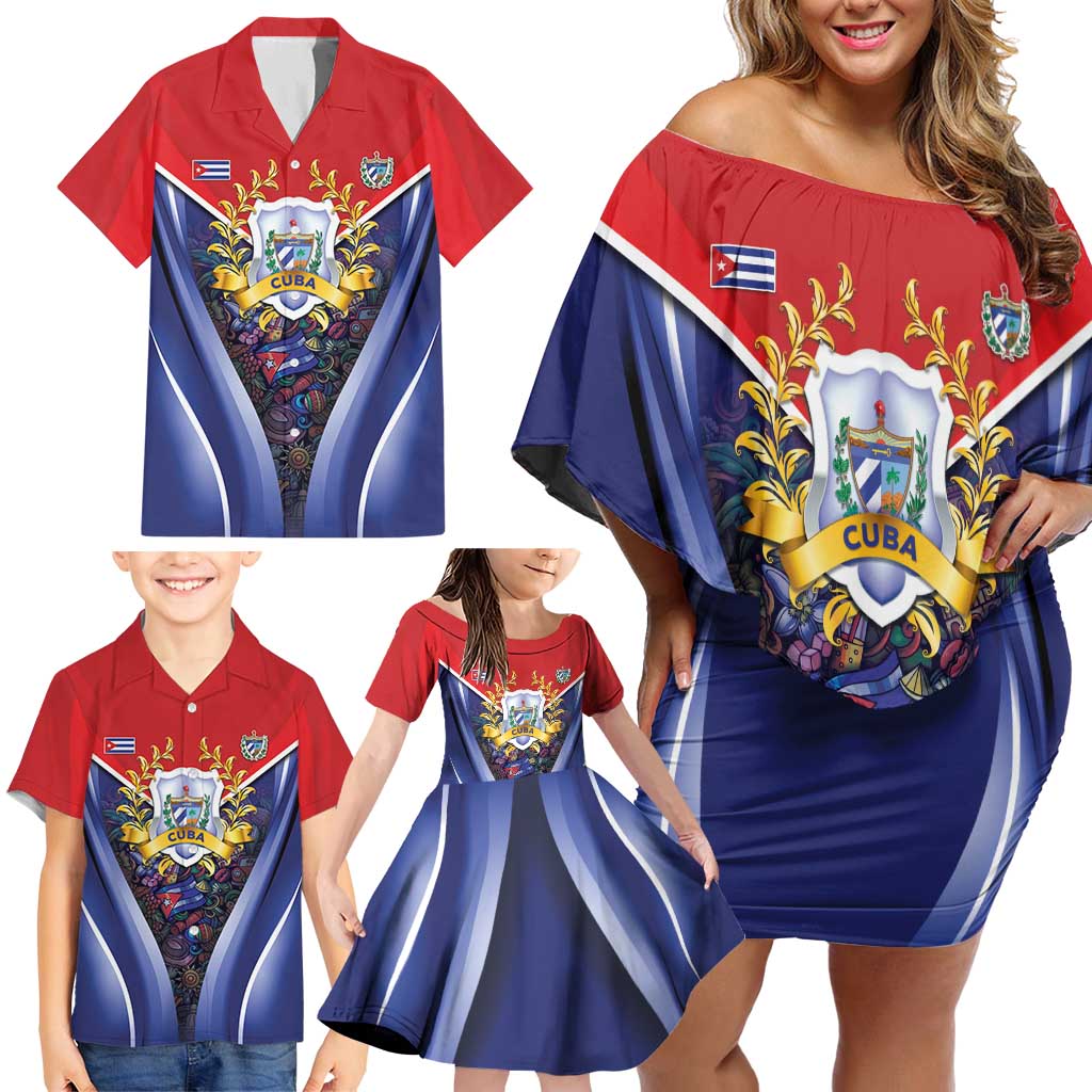Cuba Family Matching Off Shoulder Short Dress and Hawaiian Shirt 123 Years Of Independence - Wonder Print Shop