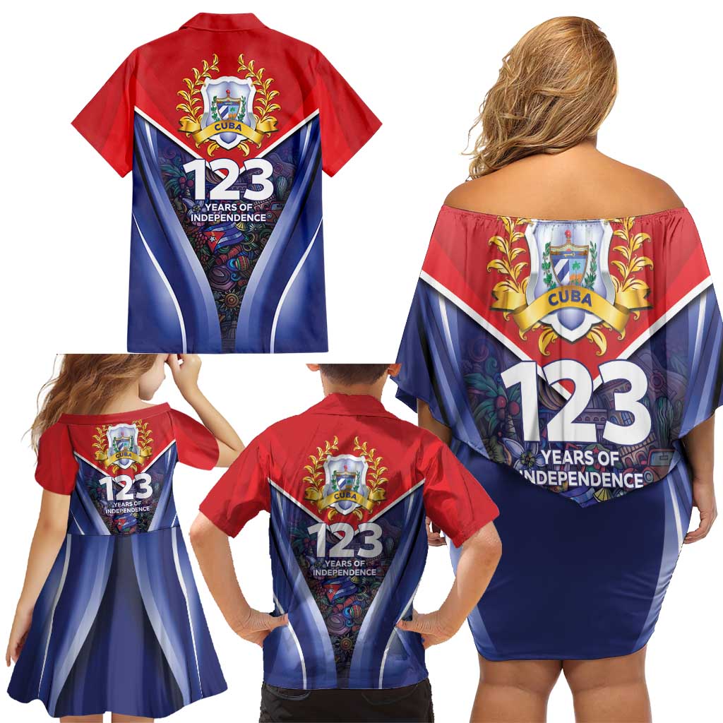 Cuba Family Matching Off Shoulder Short Dress and Hawaiian Shirt 123 Years Of Independence - Wonder Print Shop