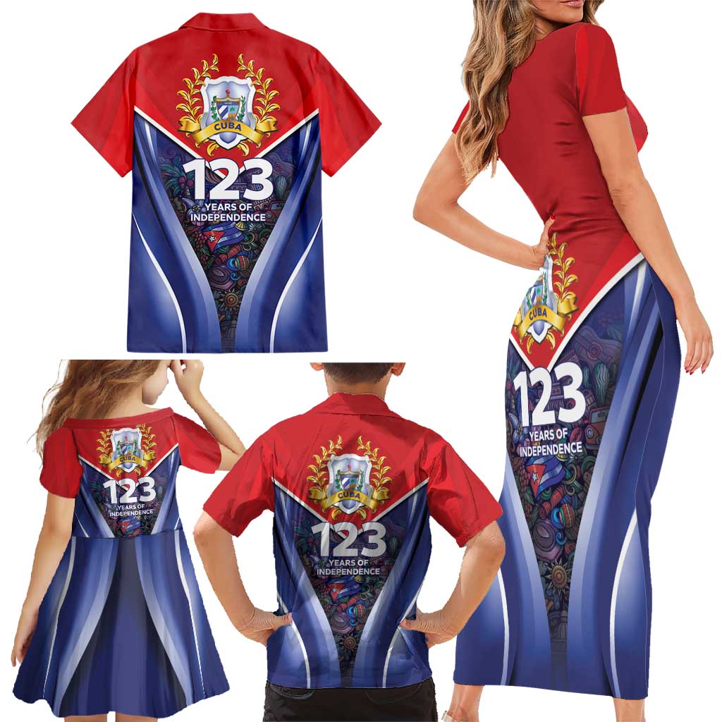 Cuba Family Matching Short Sleeve Bodycon Dress and Hawaiian Shirt 123 Years Of Independence - Wonder Print Shop