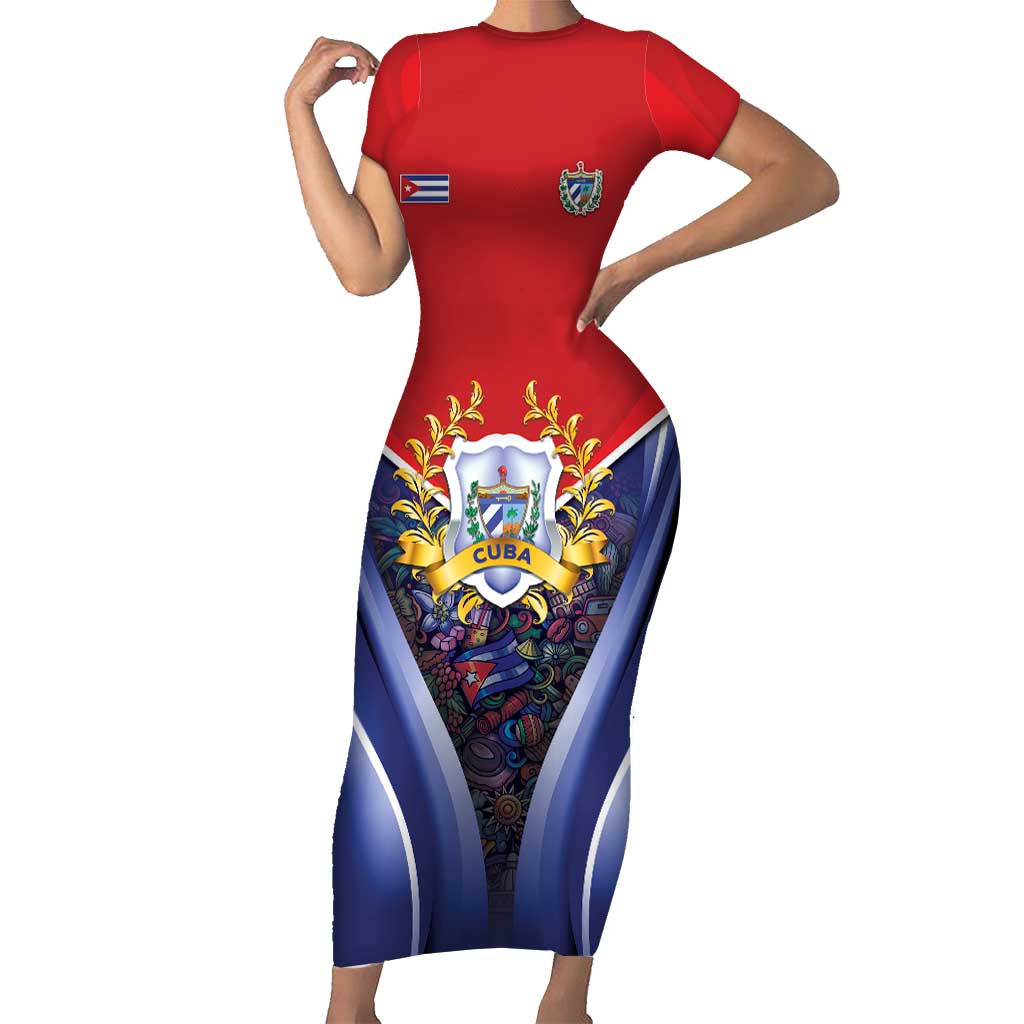 Cuba Short Sleeve Bodycon Dress 123 Years Of Independence - Wonder Print Shop