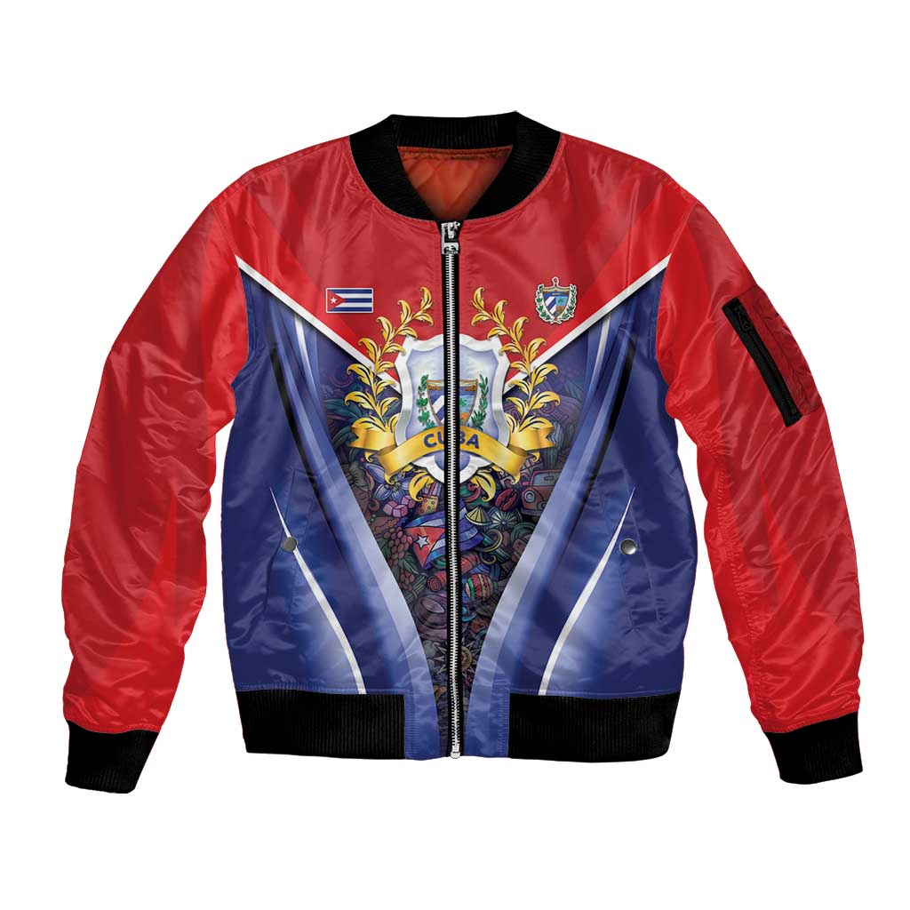 Cuba Sleeve Zip Bomber Jacket 123 Years Of Independence - Wonder Print Shop