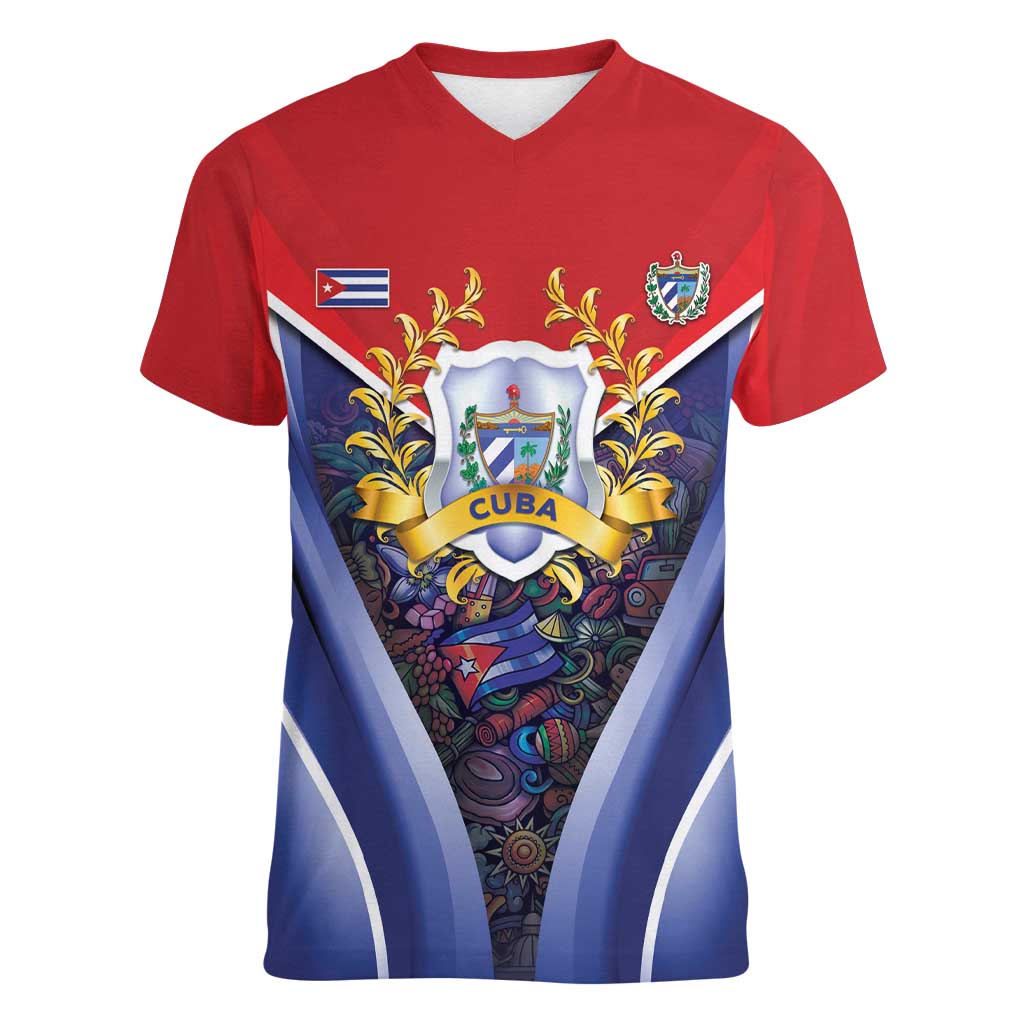 Cuba Women V-Neck T-Shirt 123 Years Of Independence - Wonder Print Shop