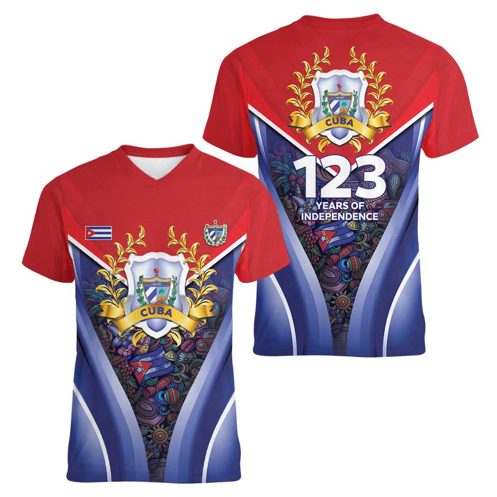 Cuba Women V-Neck T-Shirt 123 Years Of Independence - Wonder Print Shop
