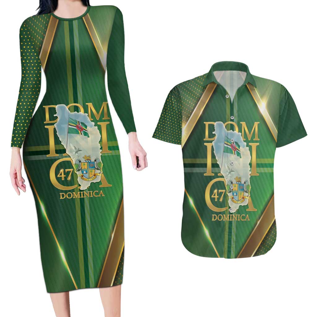 Dominica Independence Day Couples Matching Long Sleeve Bodycon Dress and Hawaiian Shirt 47 Years Of Freedom - Wonder Print Shop