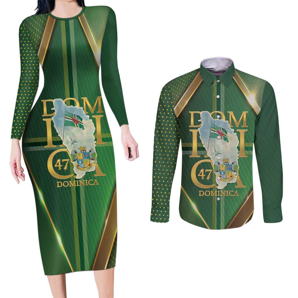 Dominica Independence Day Couples Matching Long Sleeve Bodycon Dress and Long Sleeve Button Shirt 47 Years Of Freedom - Wonder Print Shop