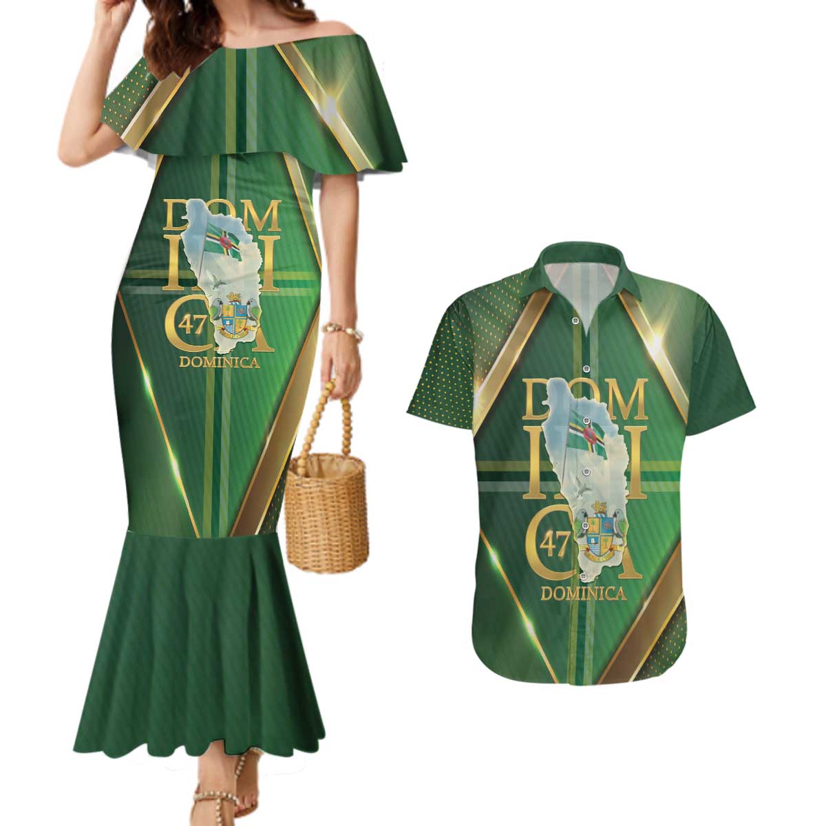 Dominica Independence Day Couples Matching Mermaid Dress and Hawaiian Shirt 47 Years Of Freedom - Wonder Print Shop