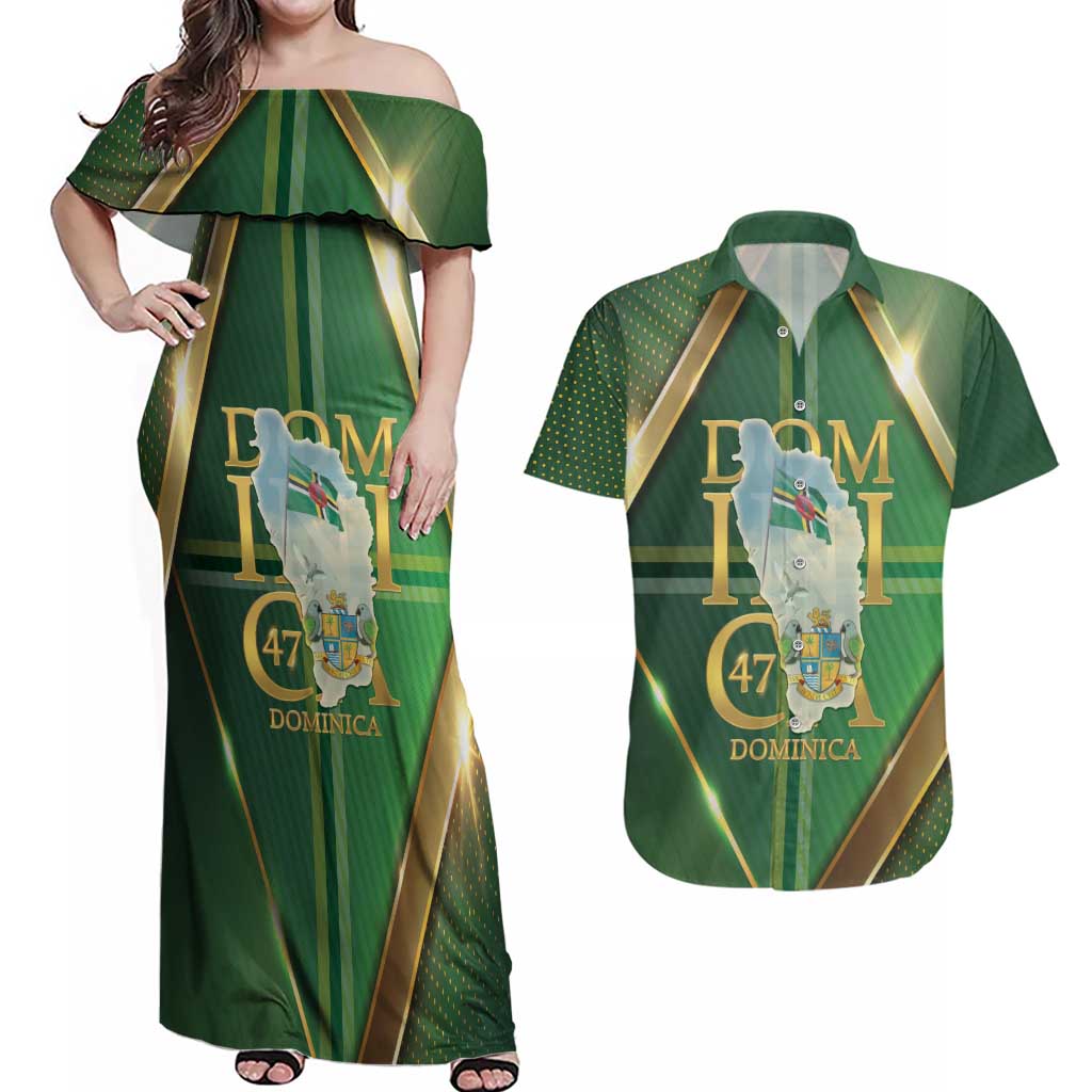 Dominica Independence Day Couples Matching Off Shoulder Maxi Dress and Hawaiian Shirt 47 Years Of Freedom - Wonder Print Shop