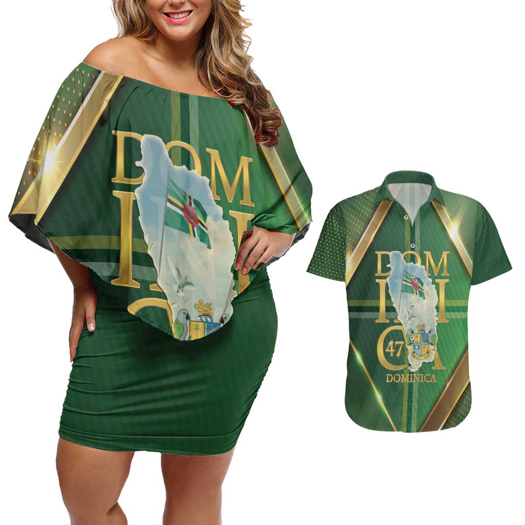 Dominica Independence Day Couples Matching Off Shoulder Short Dress and Hawaiian Shirt 47 Years Of Freedom - Wonder Print Shop