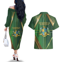 Dominica Independence Day Couples Matching Off The Shoulder Long Sleeve Dress and Hawaiian Shirt 47 Years Of Freedom - Wonder Print Shop