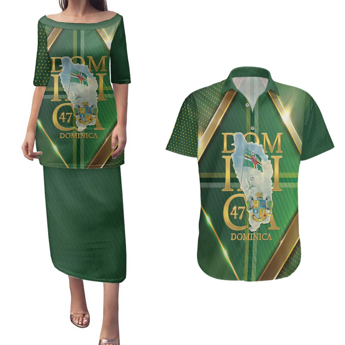 Dominica Independence Day Couples Matching Puletasi and Hawaiian Shirt 47 Years Of Freedom - Wonder Print Shop