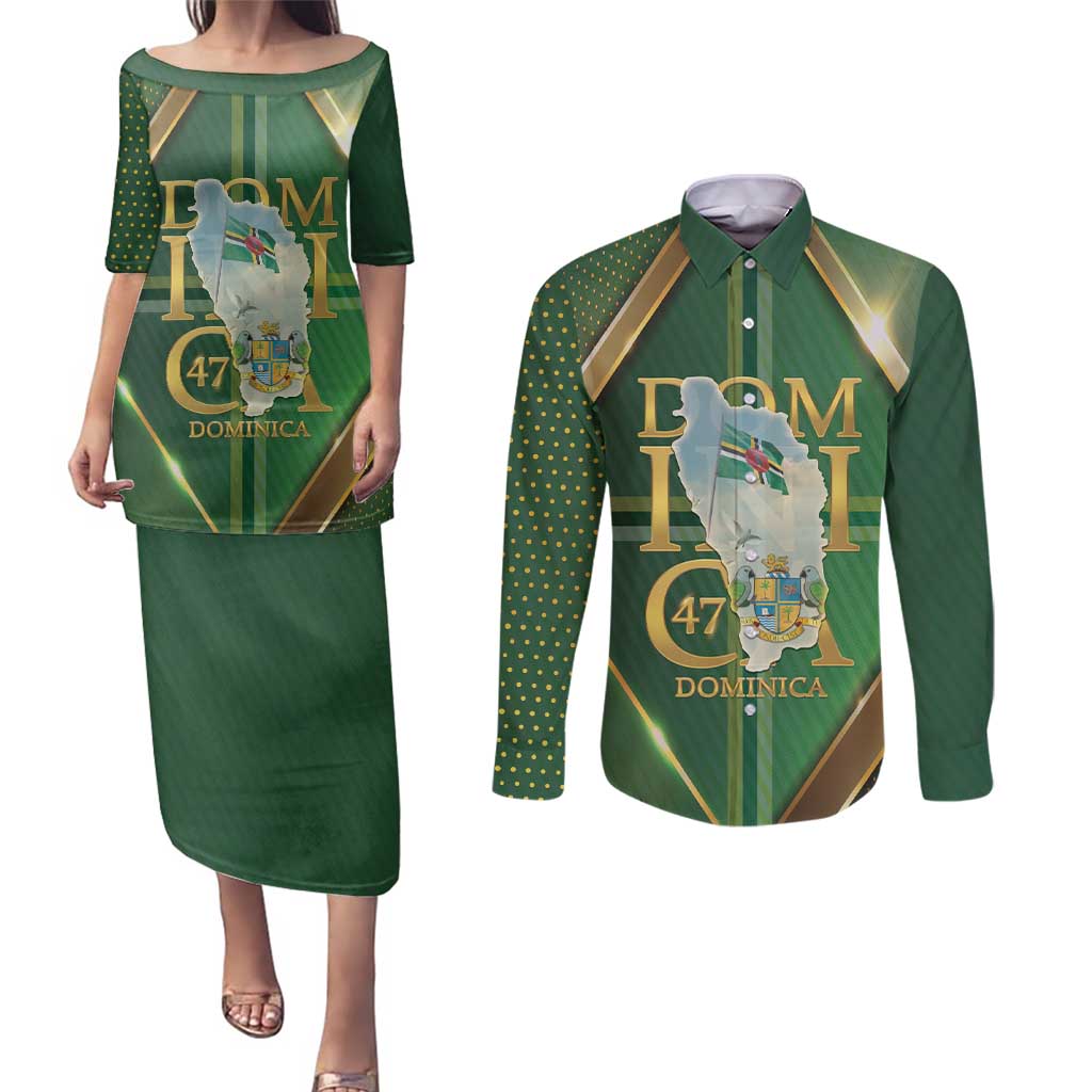 Dominica Independence Day Couples Matching Puletasi and Long Sleeve Button Shirt 47 Years Of Freedom - Wonder Print Shop