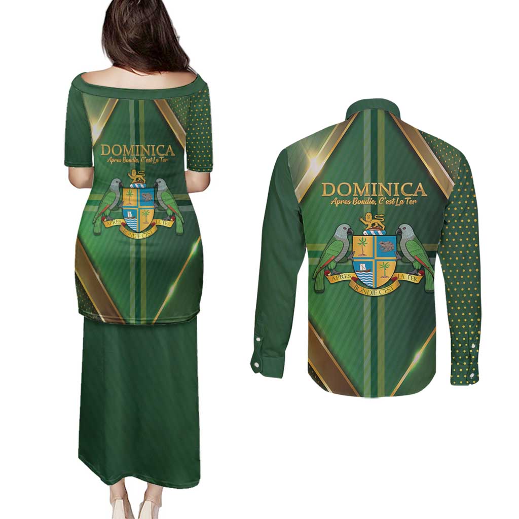 Dominica Independence Day Couples Matching Puletasi and Long Sleeve Button Shirt 47 Years Of Freedom - Wonder Print Shop