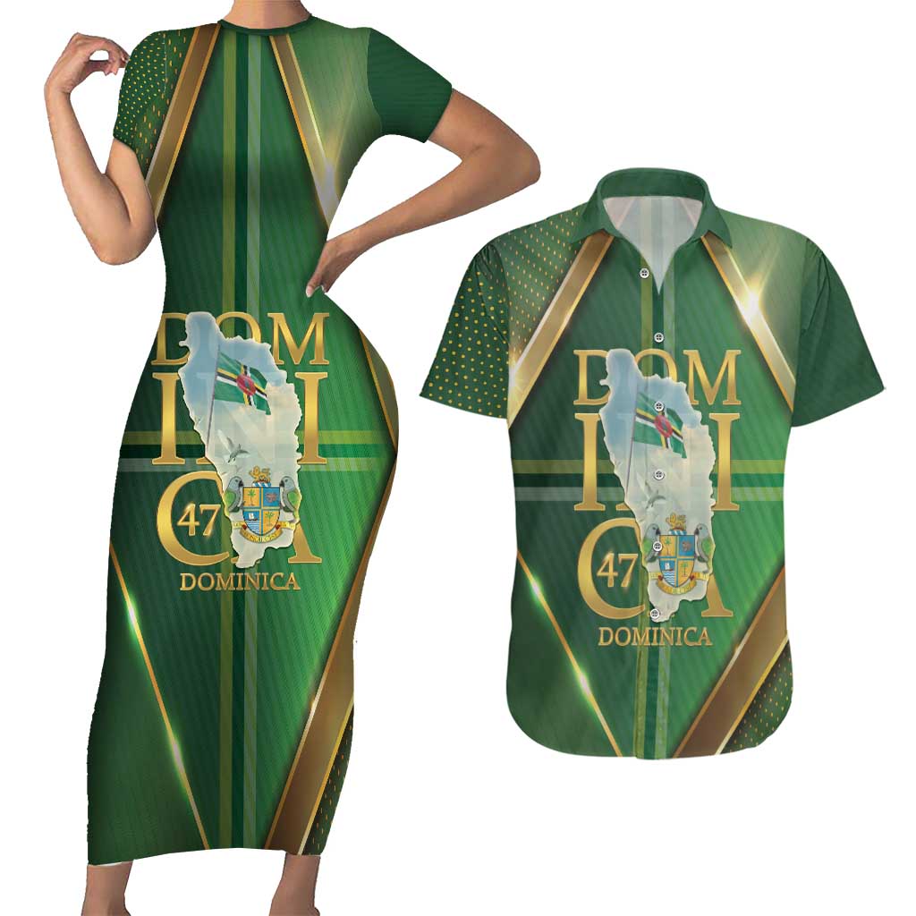 Dominica Independence Day Couples Matching Short Sleeve Bodycon Dress and Hawaiian Shirt 47 Years Of Freedom - Wonder Print Shop