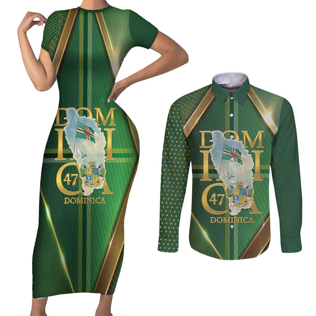 Dominica Independence Day Couples Matching Short Sleeve Bodycon Dress and Long Sleeve Button Shirt 47 Years Of Freedom - Wonder Print Shop
