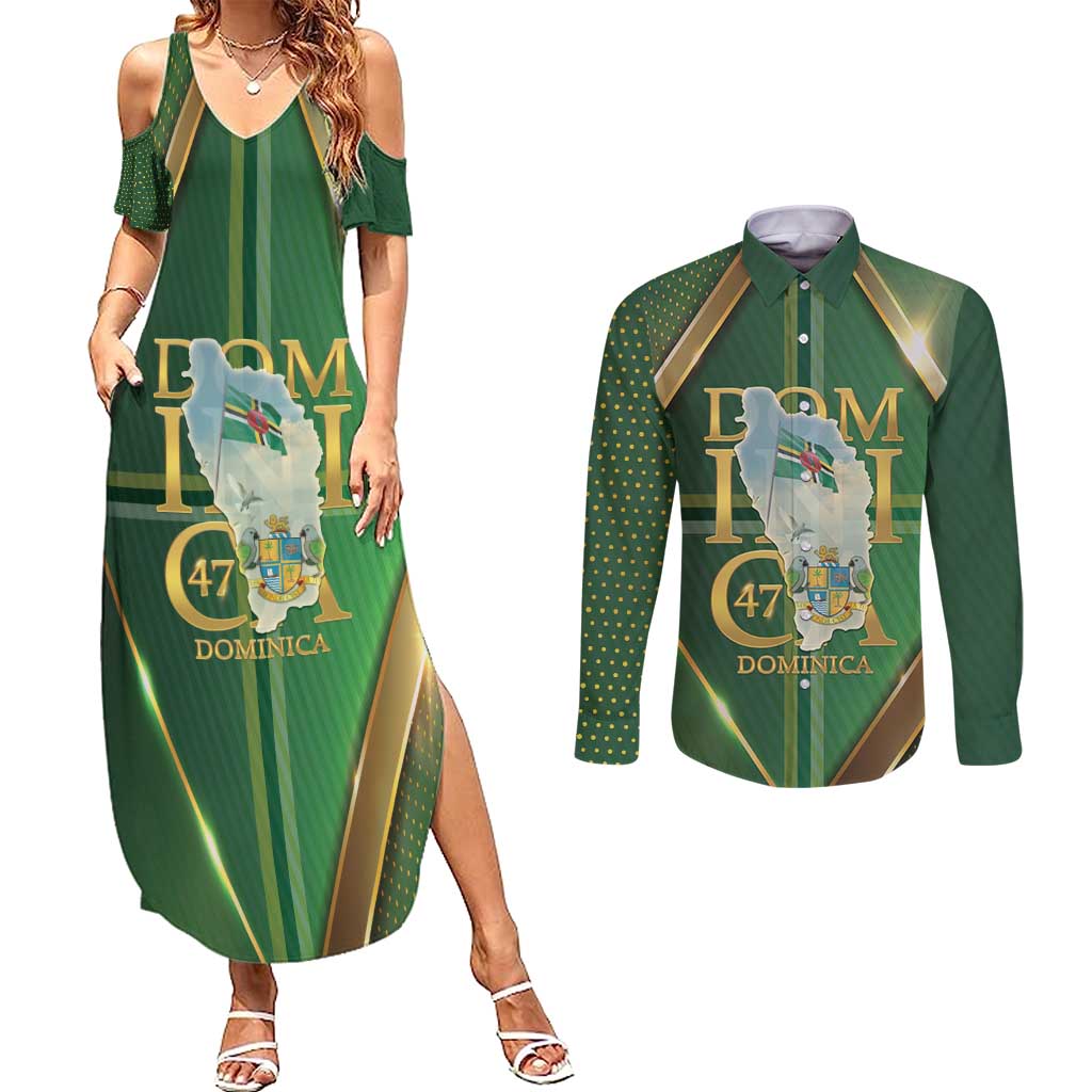 Dominica Independence Day Couples Matching Summer Maxi Dress and Long Sleeve Button Shirt 47 Years Of Freedom - Wonder Print Shop