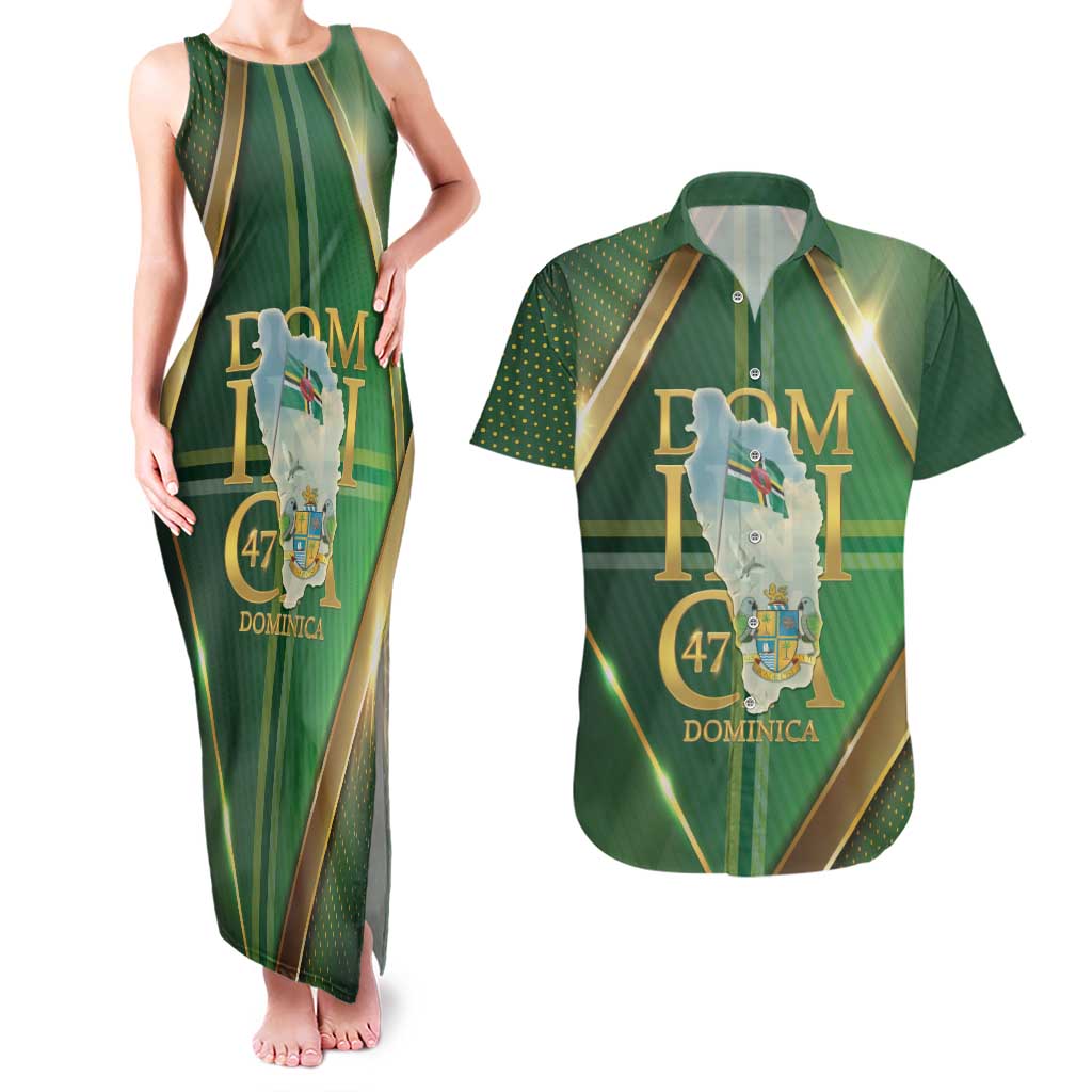 Dominica Independence Day Couples Matching Tank Maxi Dress and Hawaiian Shirt 47 Years Of Freedom - Wonder Print Shop
