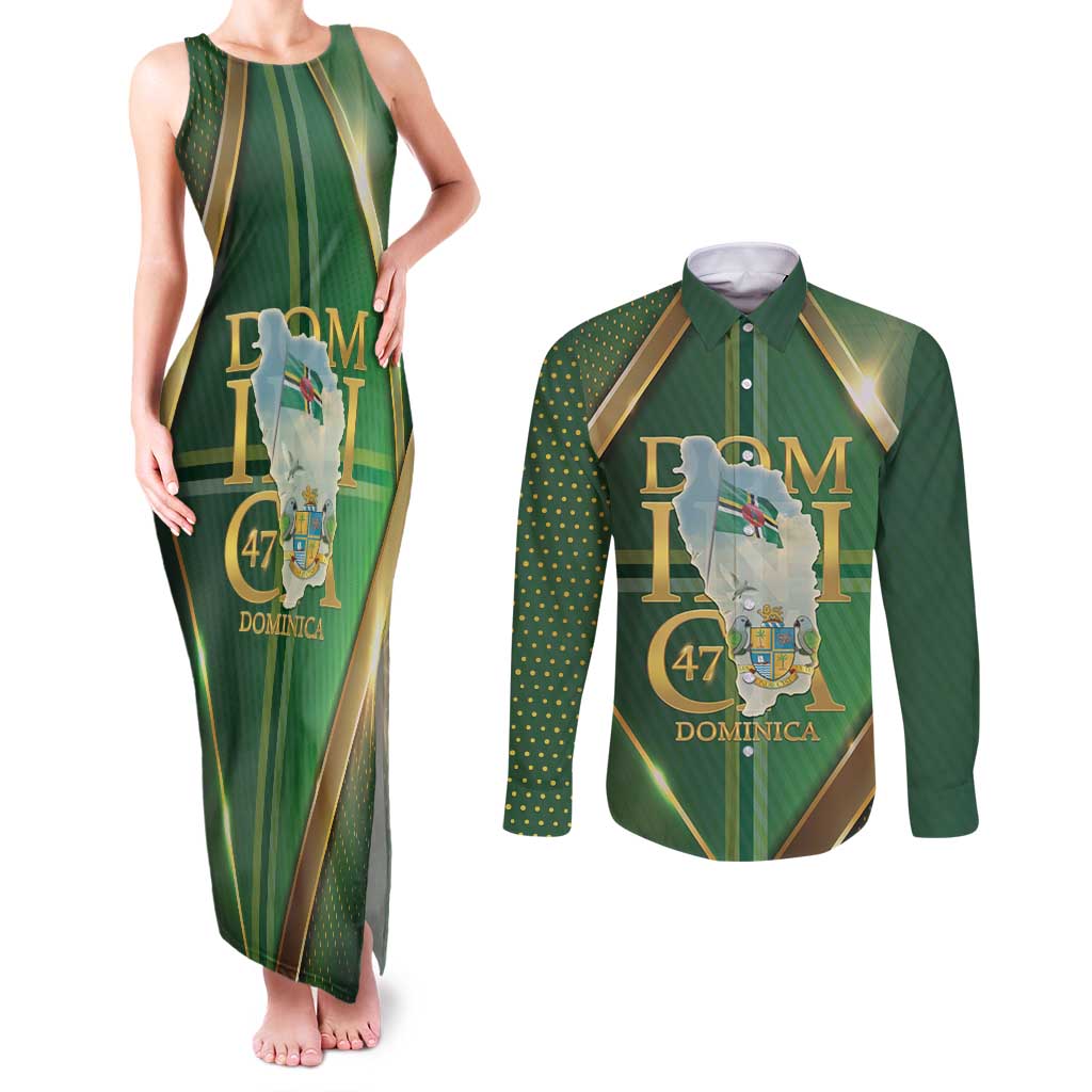 Dominica Independence Day Couples Matching Tank Maxi Dress and Long Sleeve Button Shirt 47 Years Of Freedom - Wonder Print Shop