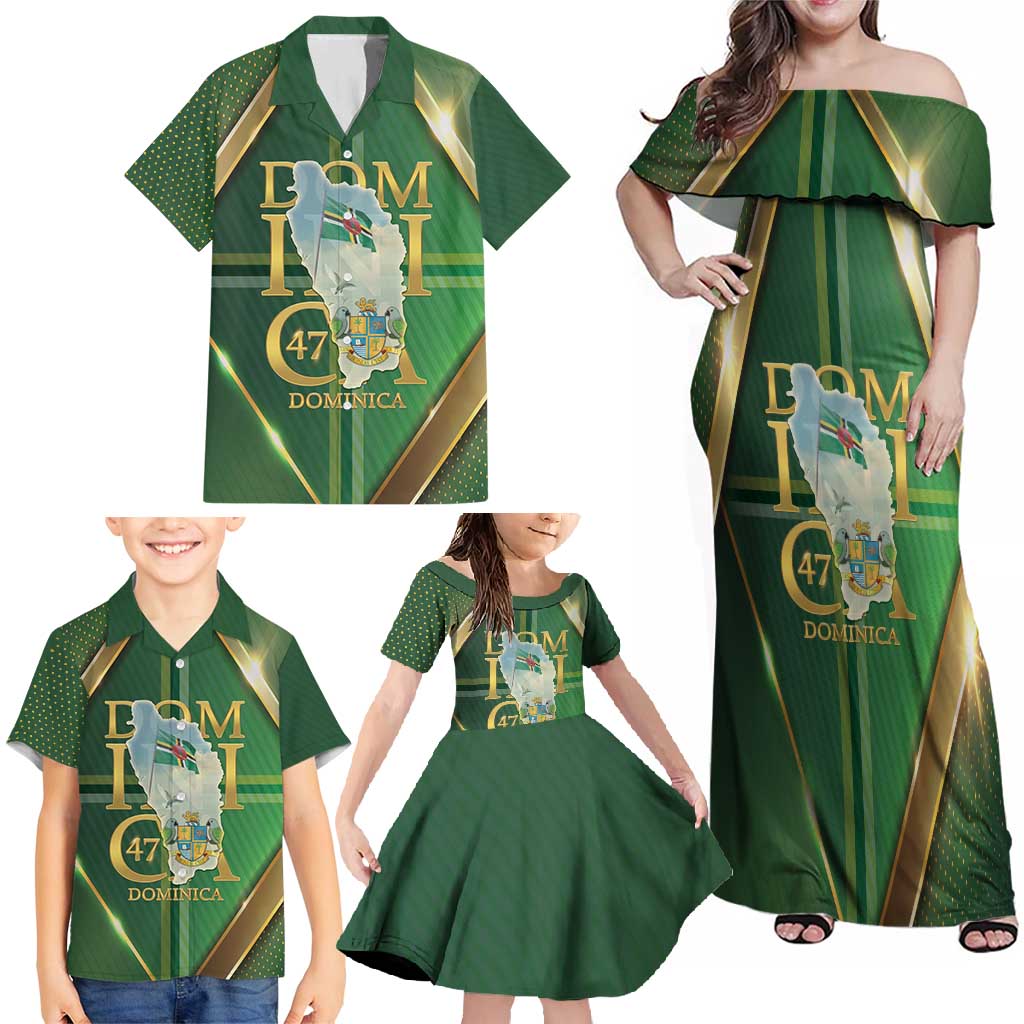 Dominica Independence Day Family Matching Off Shoulder Maxi Dress and Hawaiian Shirt 47 Years Of Freedom - Wonder Print Shop