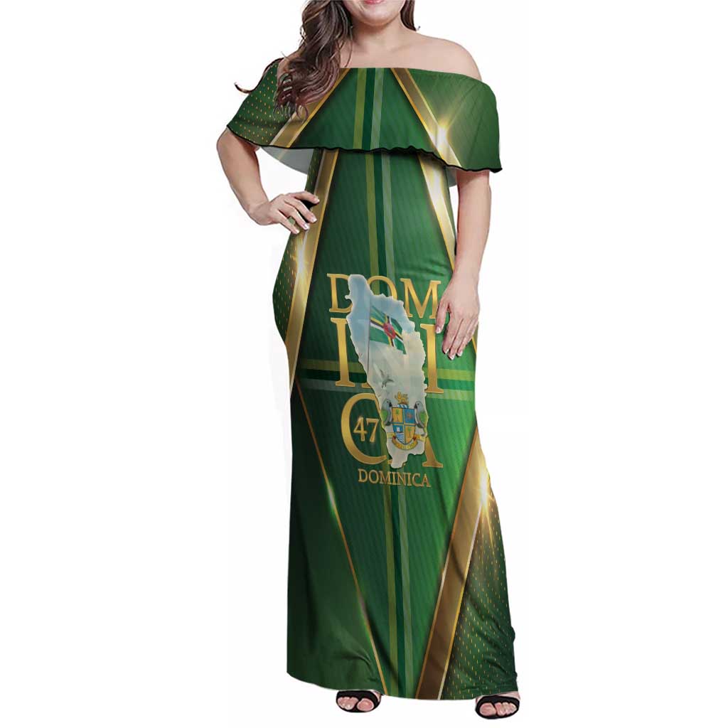 Dominica Independence Day Family Matching Off Shoulder Maxi Dress and Hawaiian Shirt 47 Years Of Freedom - Wonder Print Shop