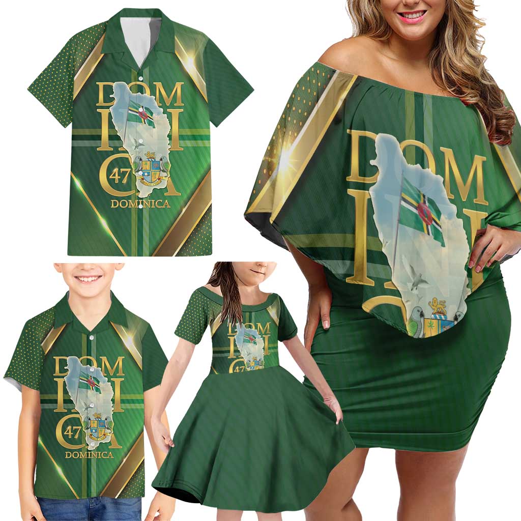 Dominica Independence Day Family Matching Off Shoulder Short Dress and Hawaiian Shirt 47 Years Of Freedom - Wonder Print Shop