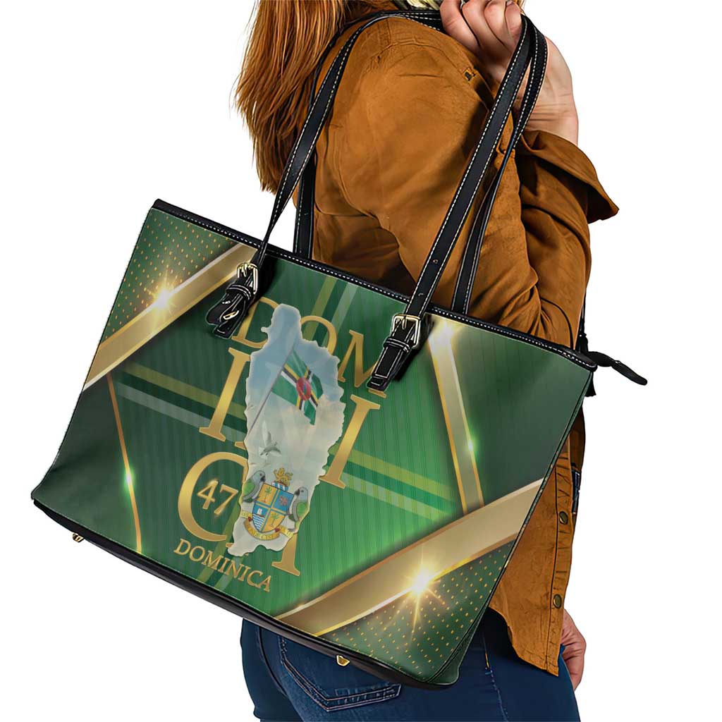 Dominica Independence Day Leather Tote Bag 47 Years Of Freedom - Wonder Print Shop