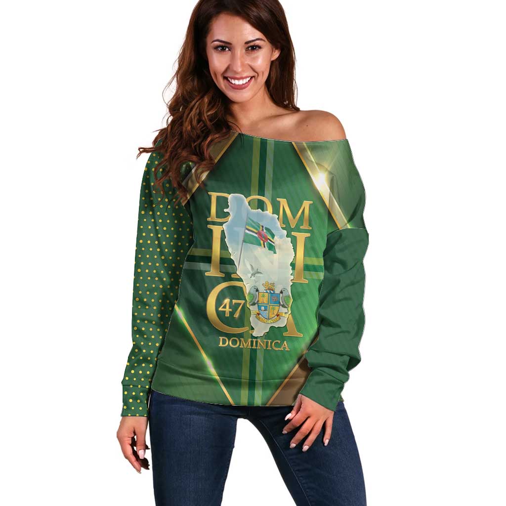 Dominica Independence Day Off Shoulder Sweater 47 Years Of Freedom - Wonder Print Shop
