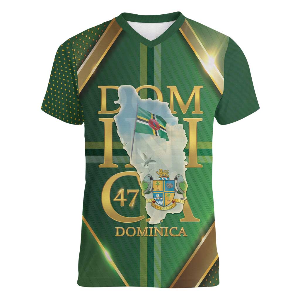Dominica Independence Day Women V-Neck T-Shirt 47 Years Of Freedom - Wonder Print Shop