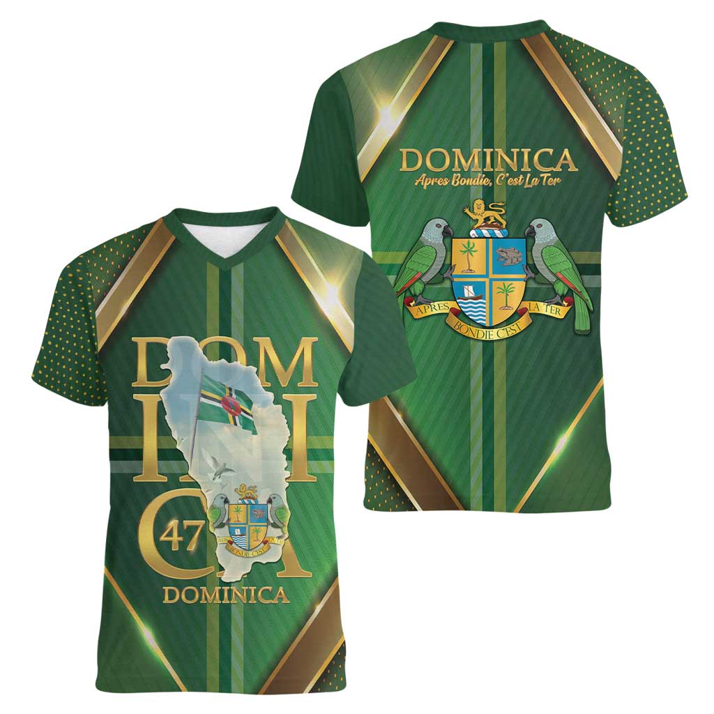 Dominica Independence Day Women V-Neck T-Shirt 47 Years Of Freedom - Wonder Print Shop