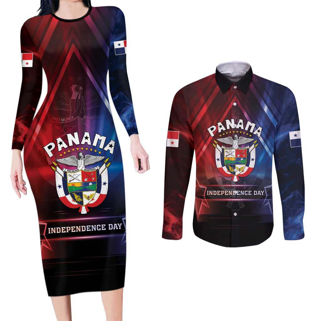 Panama Independence Day Couples Matching Long Sleeve Bodycon Dress and Long Sleeve Button Shirt Special Style - Wonder Print Shop