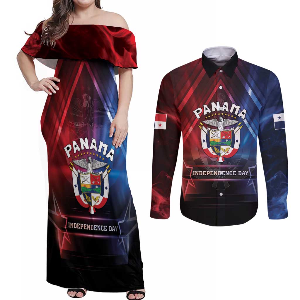 Panama Independence Day Couples Matching Off Shoulder Maxi Dress and Long Sleeve Button Shirt Special Style - Wonder Print Shop
