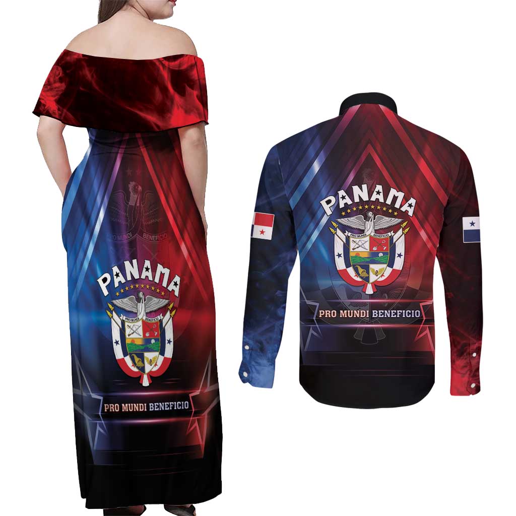 Panama Independence Day Couples Matching Off Shoulder Maxi Dress and Long Sleeve Button Shirt Special Style - Wonder Print Shop