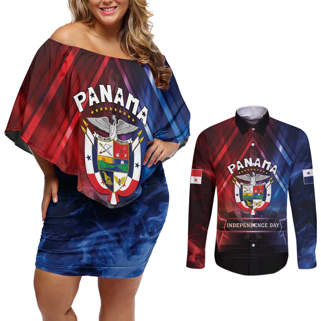 Panama Independence Day Couples Matching Off Shoulder Short Dress and Long Sleeve Button Shirt Special Style - Wonder Print Shop