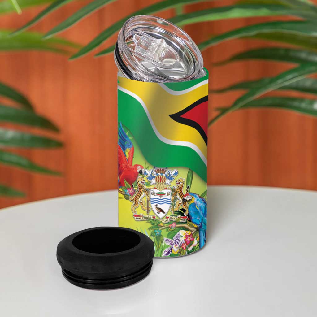 Guyana Republic Day 4 in 1 Can Cooler Tumbler Happy Mashramani Flag Style