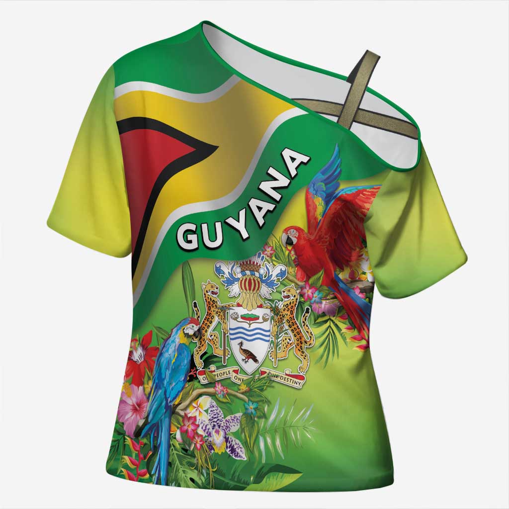 Guyana Republic Day Cross Shoulder Shirt Happy Mashramani Flag Style
