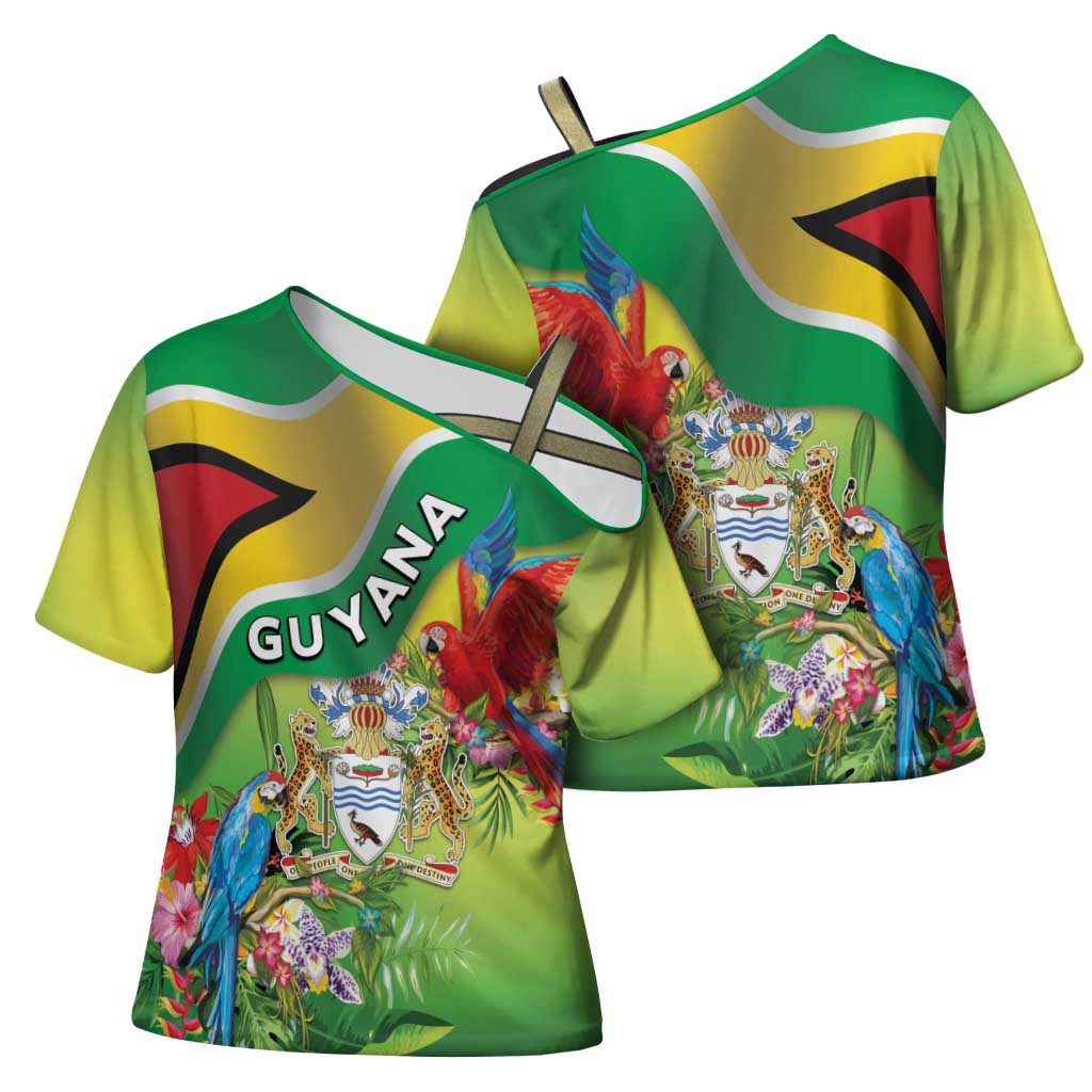 Guyana Republic Day Cross Shoulder Shirt Happy Mashramani Flag Style