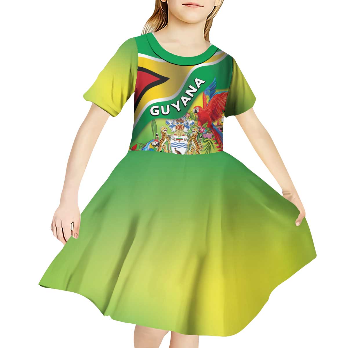 Guyana Republic Day Kid Short Sleeve Dress Happy Mashramani Flag Style