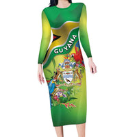 Guyana Republic Day Long Sleeve Bodycon Dress Happy Mashramani Flag Style