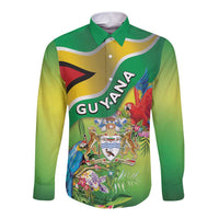 Guyana Republic Day Long Sleeve Button Shirt Happy Mashramani Flag Style