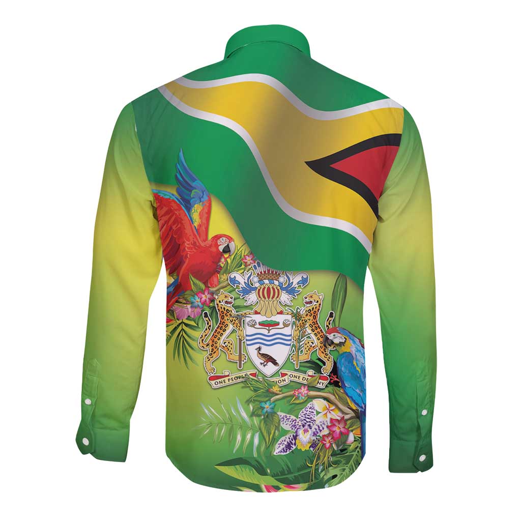 Guyana Republic Day Long Sleeve Button Shirt Happy Mashramani Flag Style