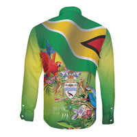 Guyana Republic Day Long Sleeve Button Shirt Happy Mashramani Flag Style