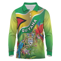 Guyana Republic Day Long Sleeve Polo Shirt Happy Mashramani Flag Style