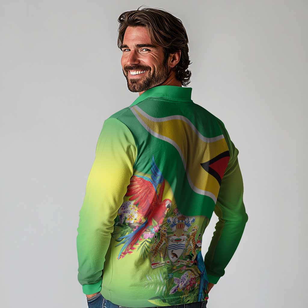 Guyana Republic Day Long Sleeve Polo Shirt Happy Mashramani Flag Style