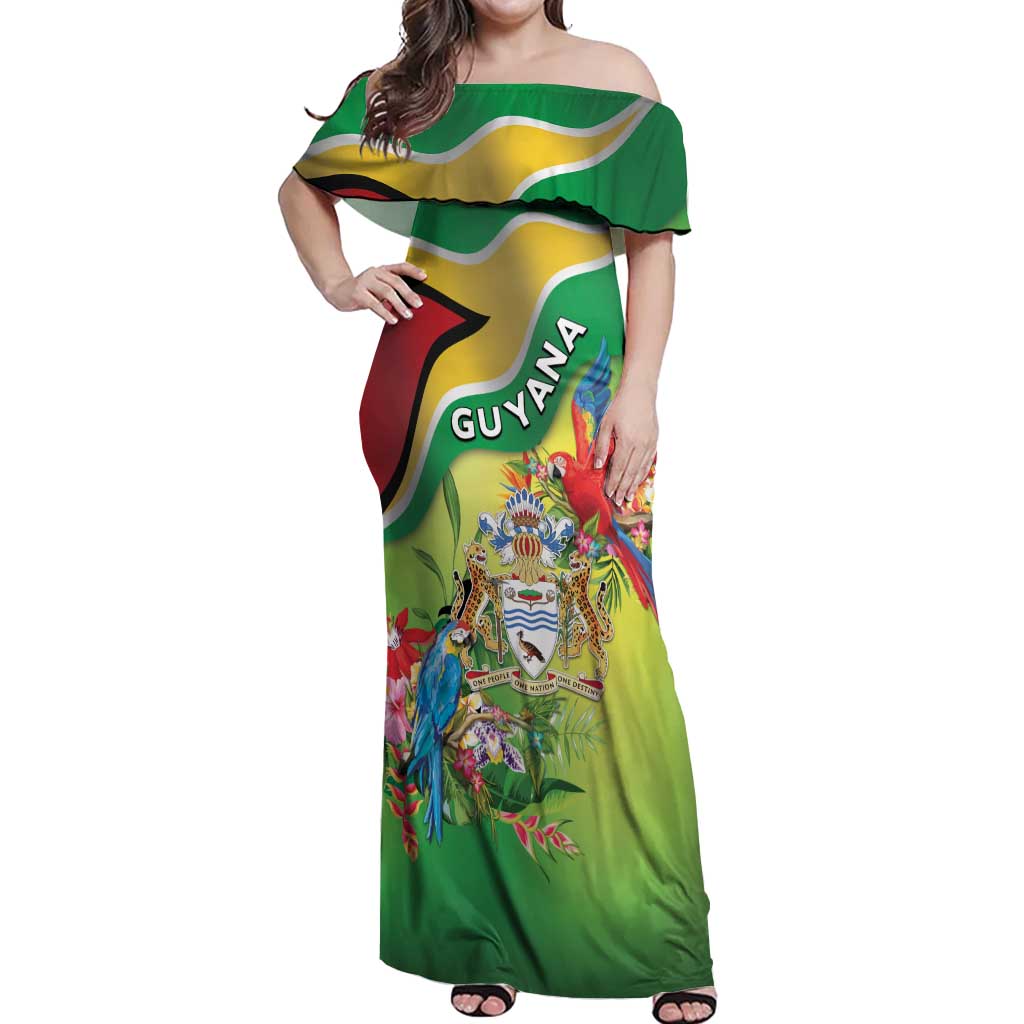 Guyana Republic Day Off Shoulder Maxi Dress Happy Mashramani Flag Style