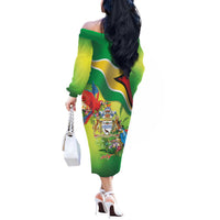 Guyana Republic Day Off The Shoulder Long Sleeve Dress Happy Mashramani Flag Style
