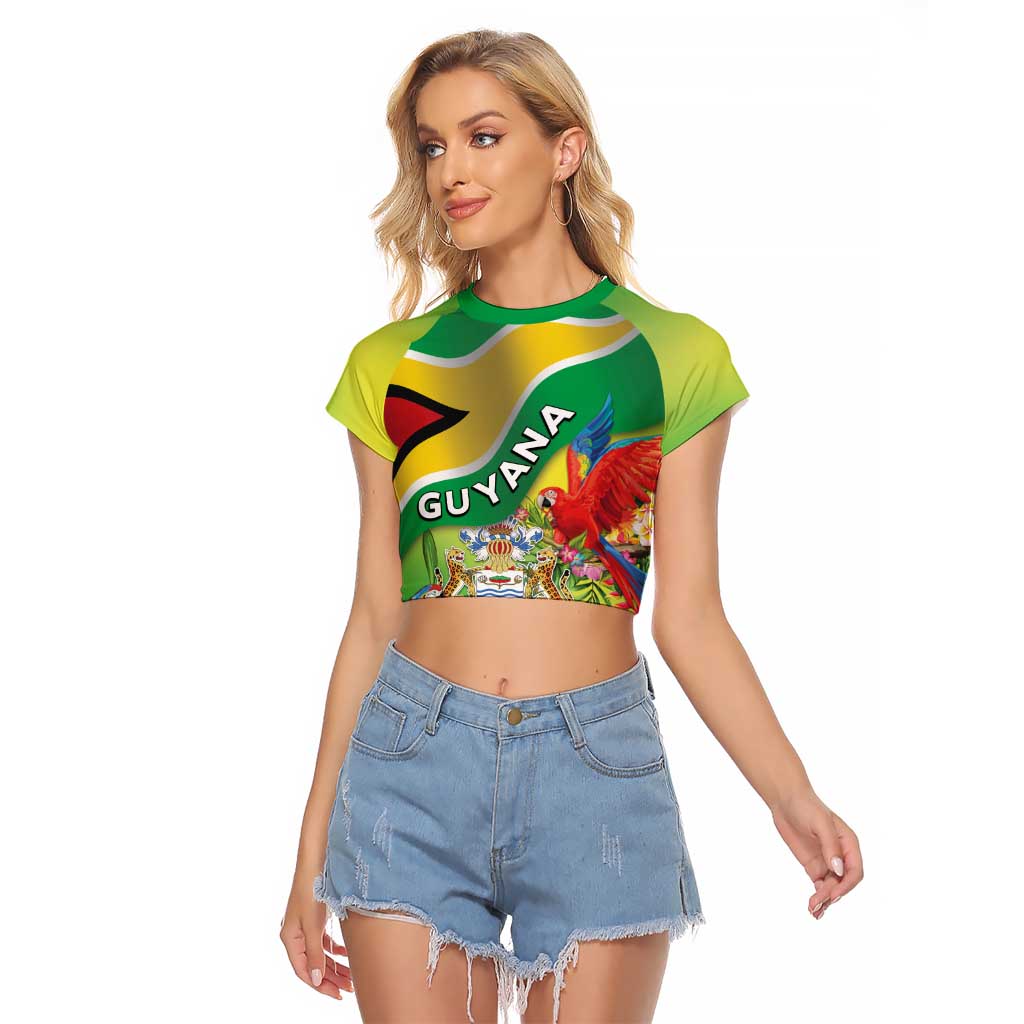 Guyana Republic Day Raglan Cropped T Shirt Happy Mashramani Flag Style