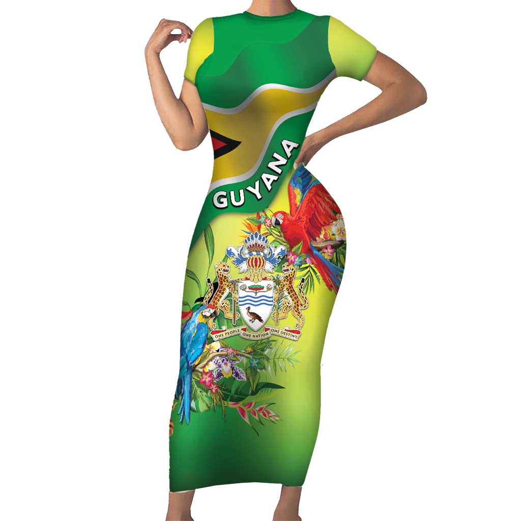 Guyana Republic Day Short Sleeve Bodycon Dress Happy Mashramani Flag Style