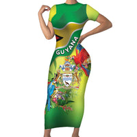 Guyana Republic Day Short Sleeve Bodycon Dress Happy Mashramani Flag Style