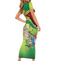 Guyana Republic Day Short Sleeve Bodycon Dress Happy Mashramani Flag Style