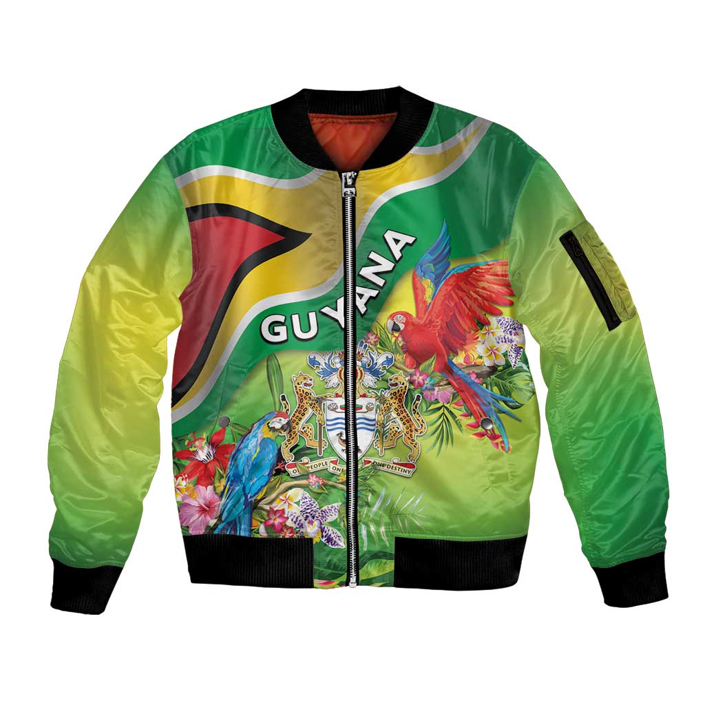 Guyana Republic Day Sleeve Zip Bomber Jacket Happy Mashramani Flag Style