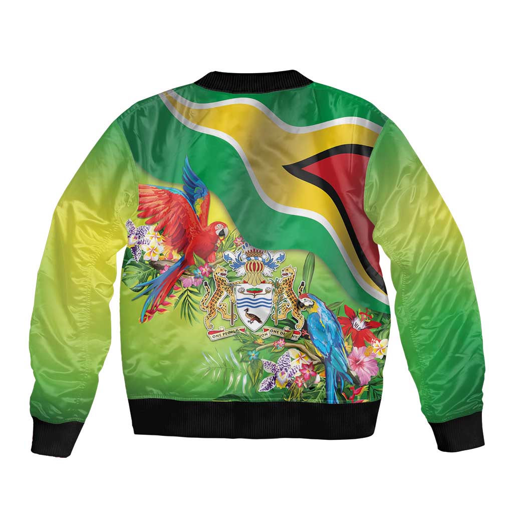 Guyana Republic Day Sleeve Zip Bomber Jacket Happy Mashramani Flag Style